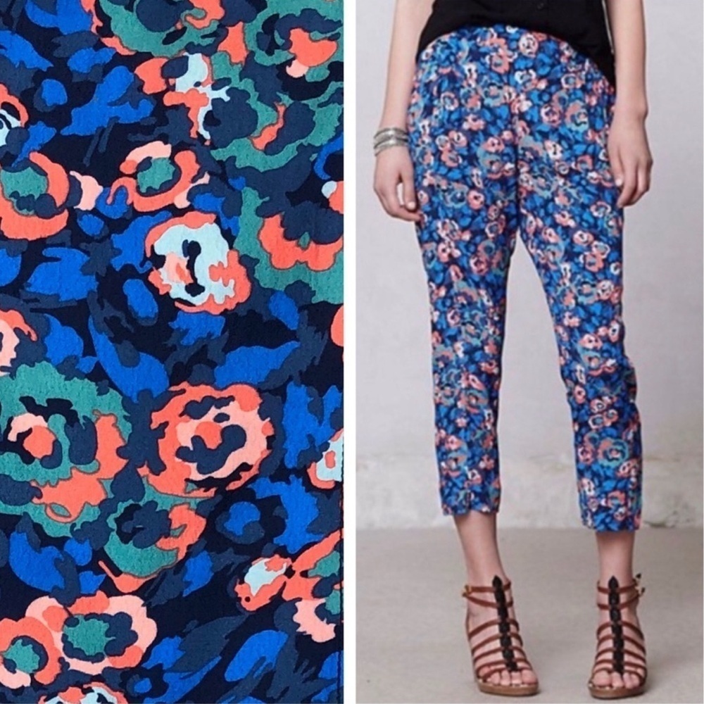ELEVENSES Anthropologie Sz 2 “Coral Floral” Beautiful Blue Lined Pull-On Silky